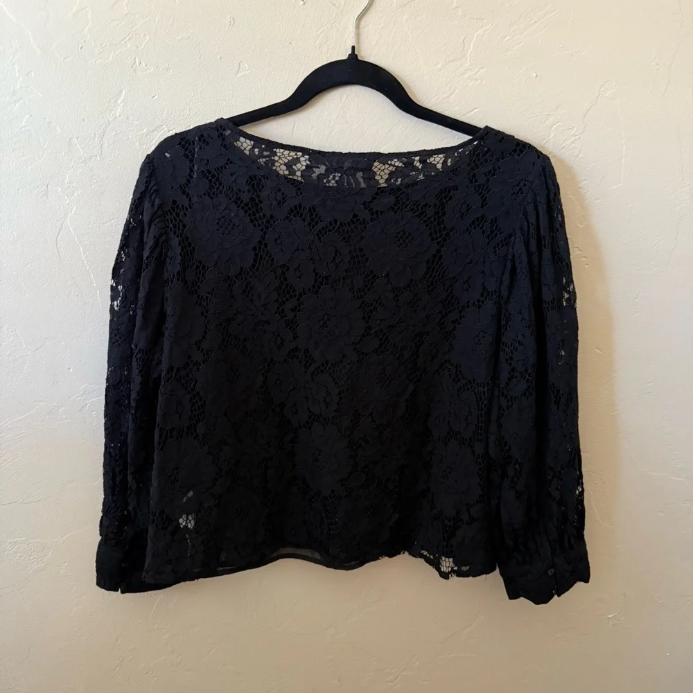 ZARA Black Lace Long-sleeve Top Size Medium